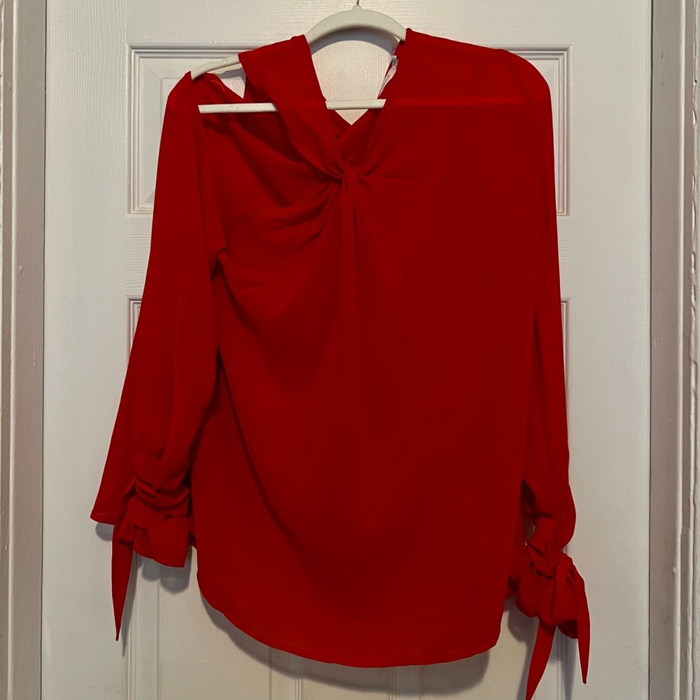 NWOT SHOEDAZZLE Red Sheer Long Sleeve Blouse with one open shoulder